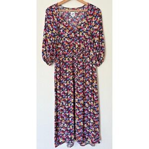 Gap Maternity Floral Midi Dress M Empire Waist Cottagecore Prairie Ditsy Easter